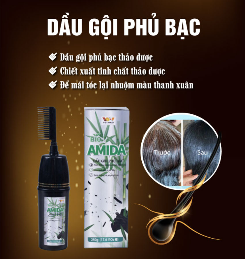 Dầu Gội Phủ Bạc Thảo Dược AMIDA – Giải Pháp Nhuộm Tóc Tự Nhiên, An Toàn