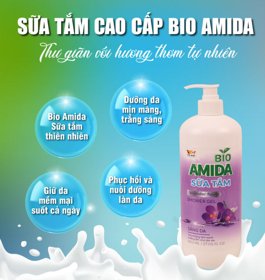 Sữa Tắm Cao Cấp BIO AMIDA – Dưỡng Da Trắng Sáng, Thơm Mát Tự Nhiên